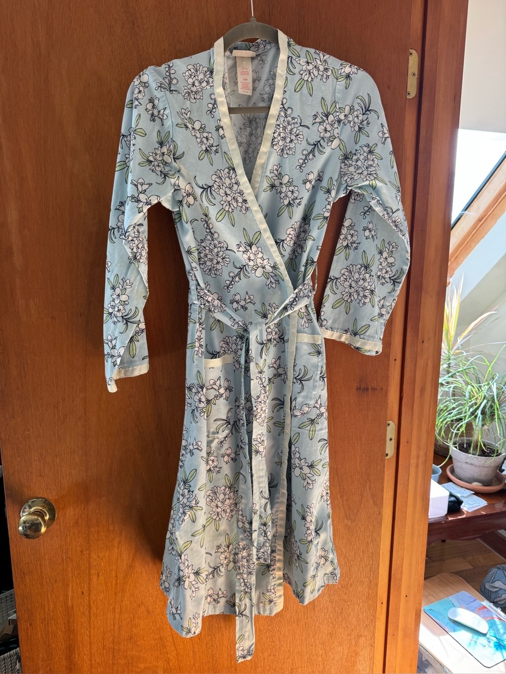 BedHead Pajamas Blue Floral Cotton Wrap Robe S/M